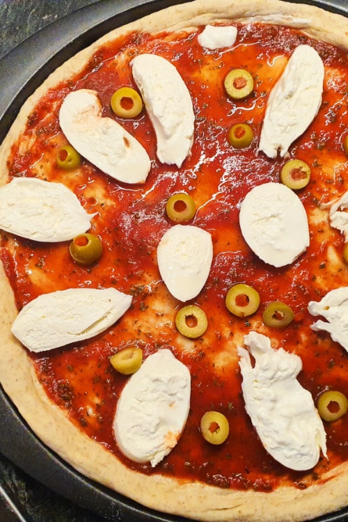 Sonias Recipe Home Made Pizza recipe with buratta and olives mozzarella